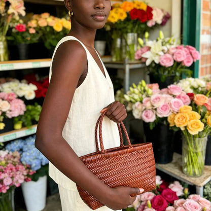 SOKYND Stellina Handwoven Leather Tote Bag BagsBrown