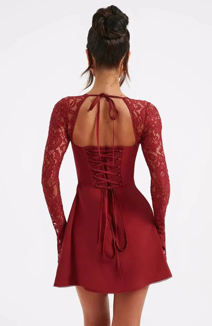 SOKYND Sylva Mini Dress with Lace Details DressRedS