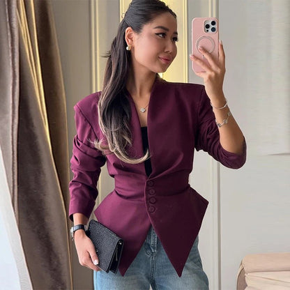 SOKYND Tanya Structured Shoulder Cinched Blazer Coats & Jacketspp1772777205900164625BurgundyS