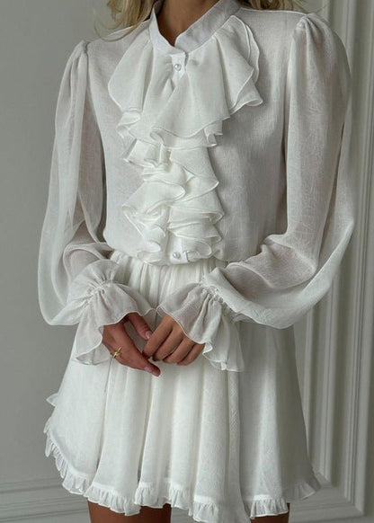 SOKYND Tatum Ruffled Mini Dress DressWhiteL