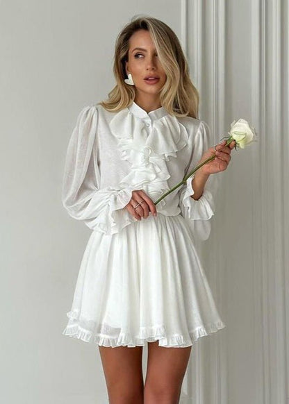 SOKYND Tatum Ruffled Mini Dress DressWhiteS
