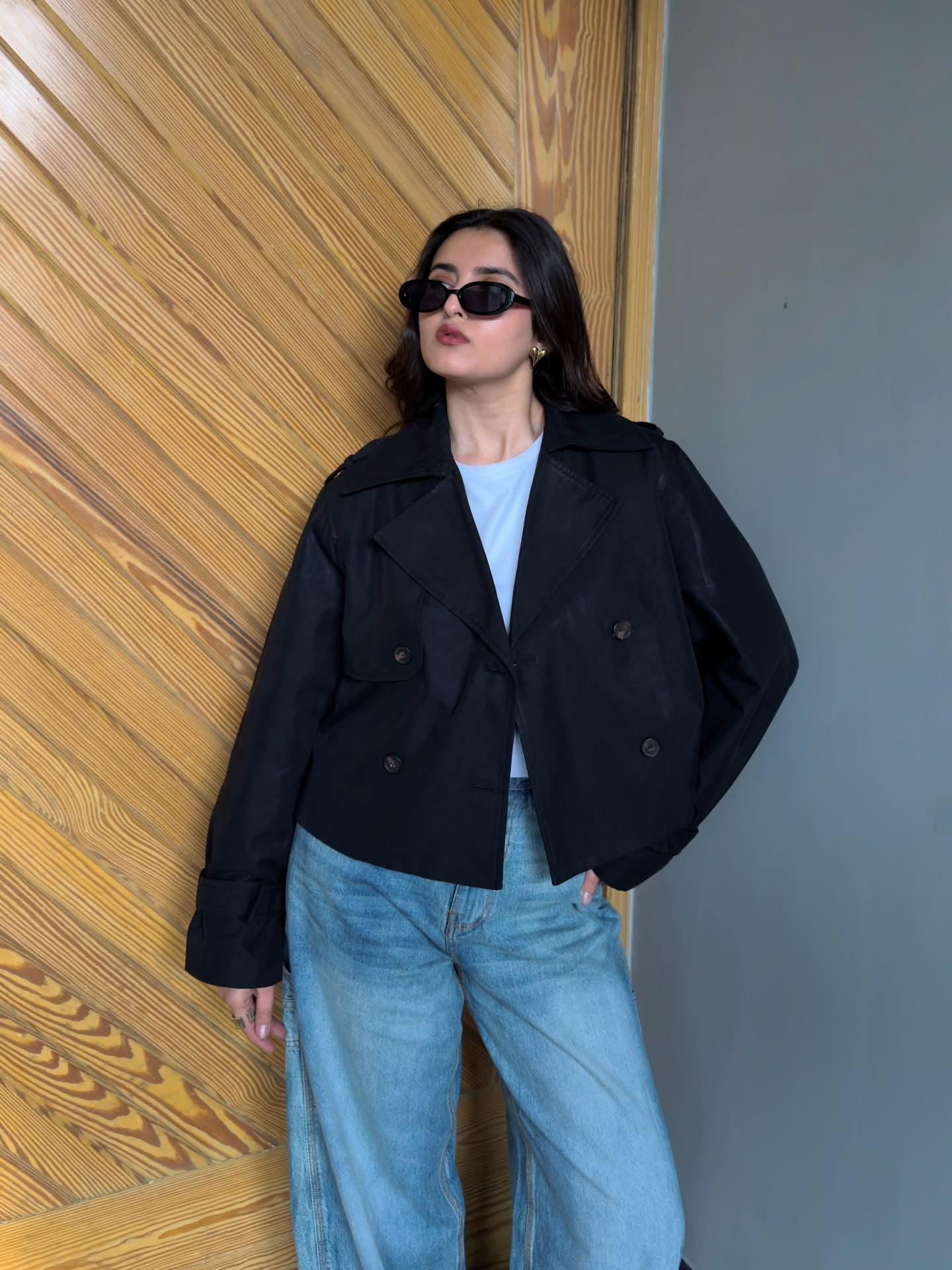 SOKYND Thelma Cropped Trench Coat Coats & JacketsNT1774219786687889627BlackM