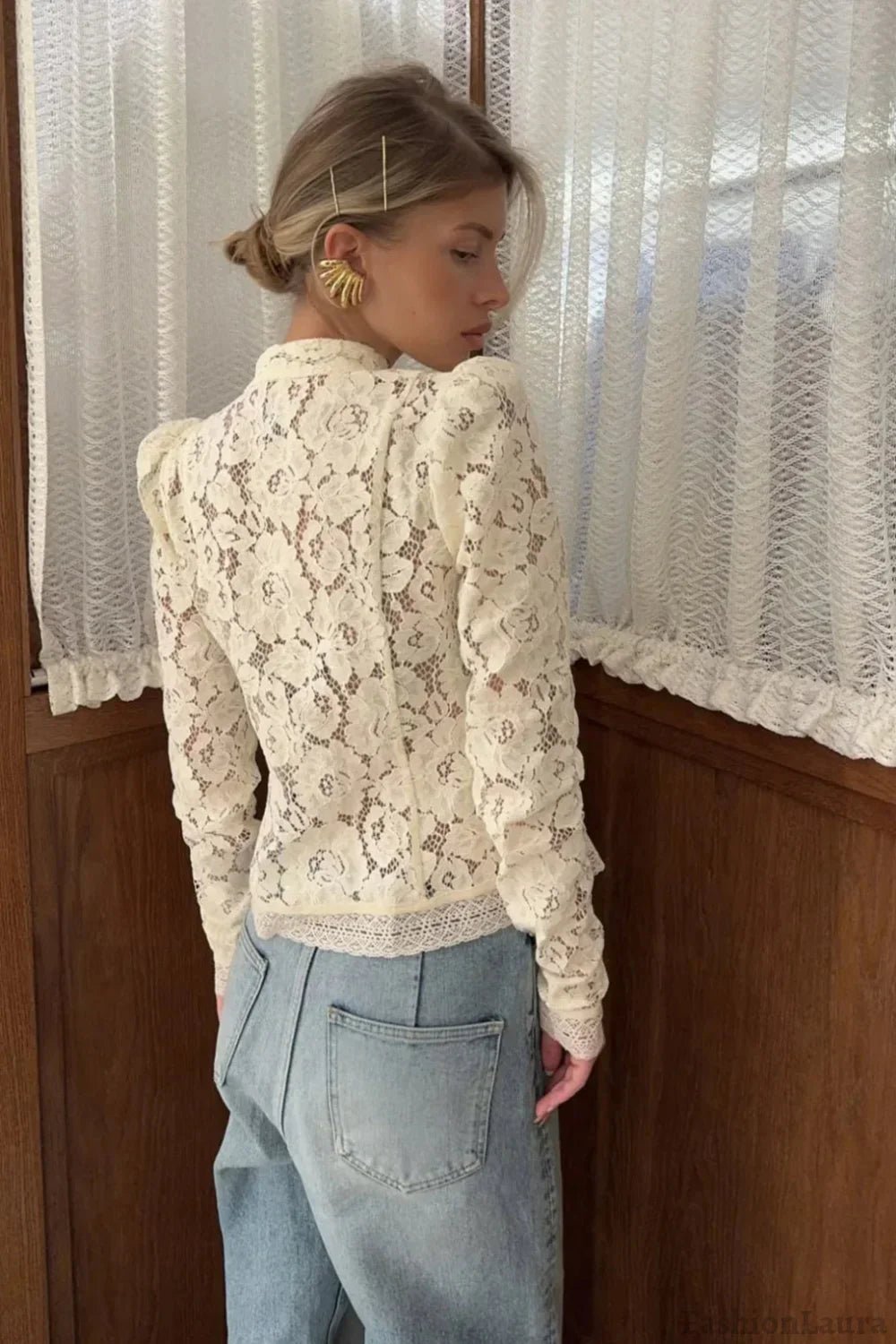 SOKYND Venya Elegant Lace Blouse TopsBeigeS