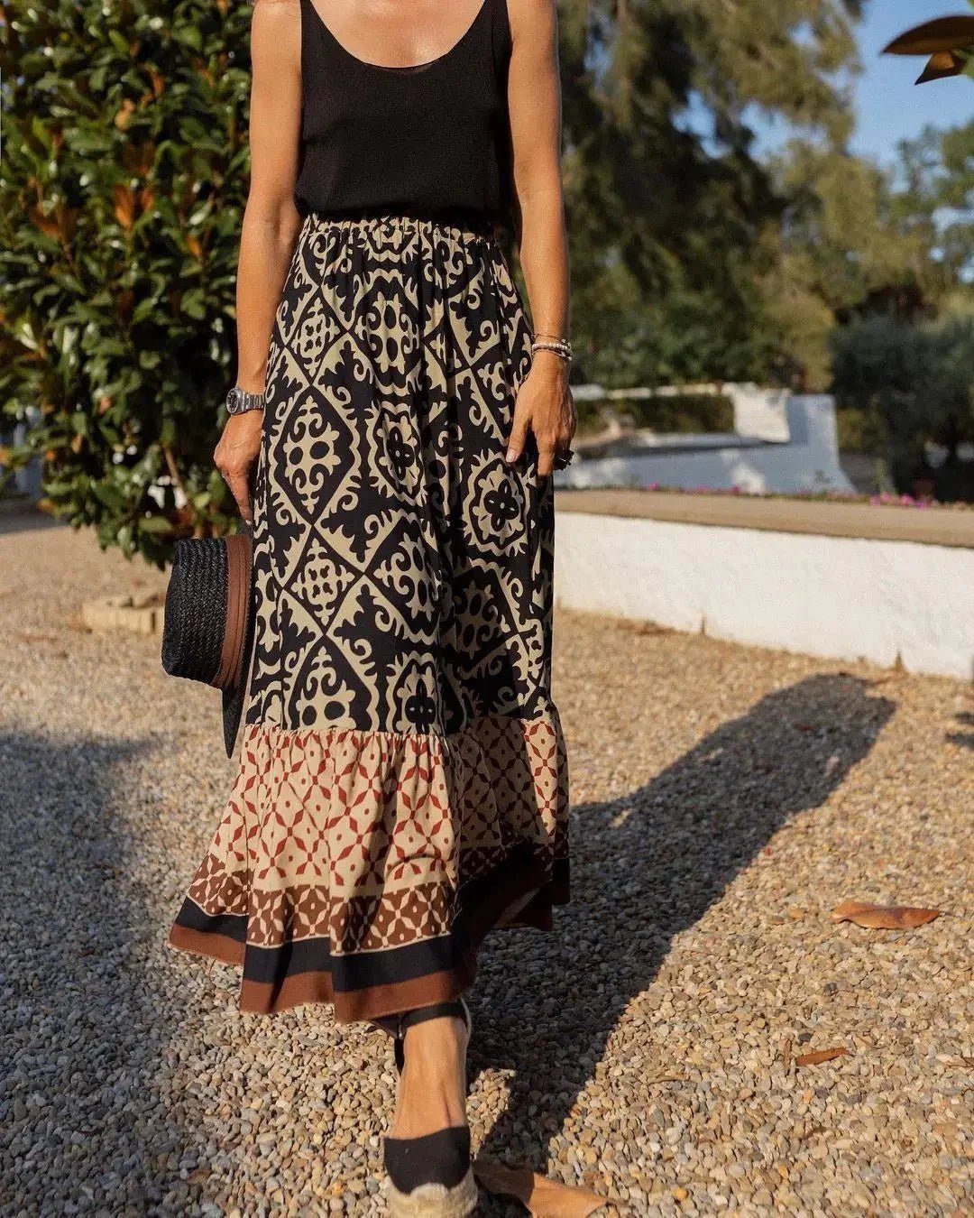 SOKYND Vianne Boho Printed Midi Swing Skirt SkirtsSOKYND-871319-OLI-S-56631OliveS