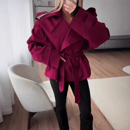 SOKYND Violy Belted Cropped Trench Coat Coats & JacketsWd1774219786681361310BurgundyXS