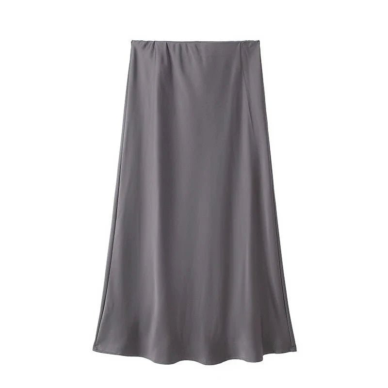 SOKYND Yui High Waist Black Satin Midi Skirt SkirtArmygreenXS