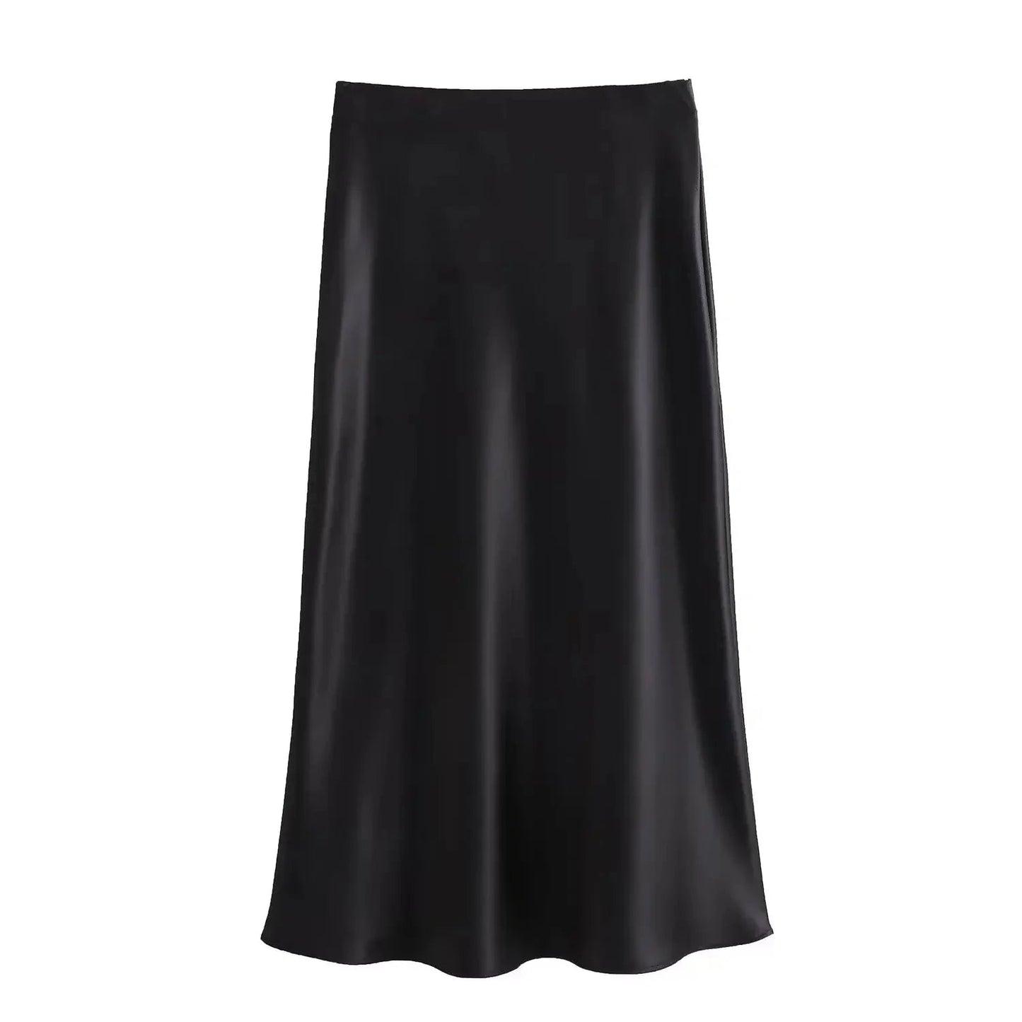 SOKYND Yui High Waist Black Satin Midi Skirt SkirtBlackXS