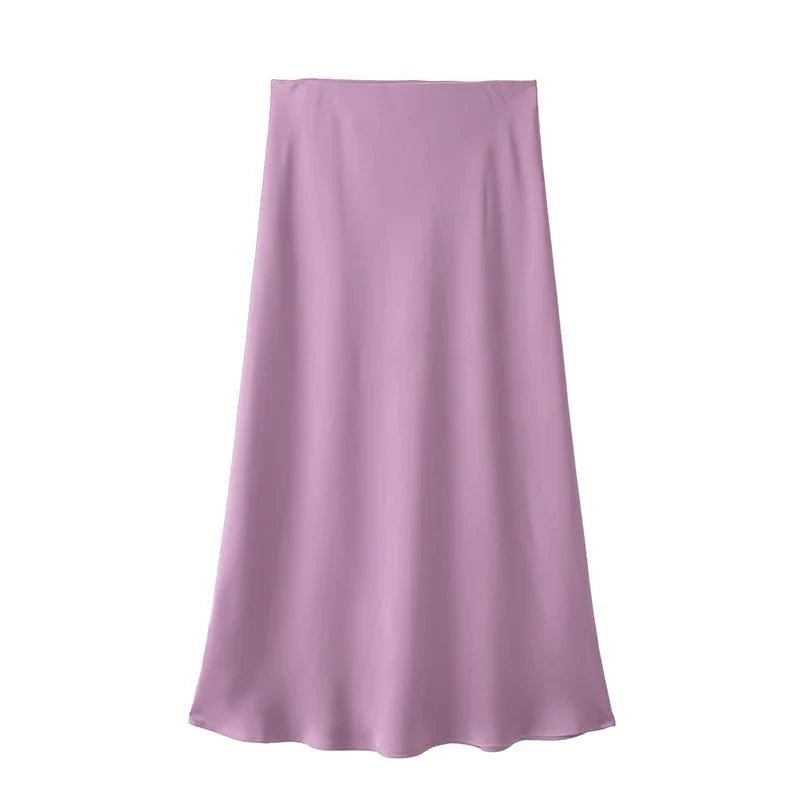 SOKYND Yui High Waist Black Satin Midi Skirt SkirtLavenderXS