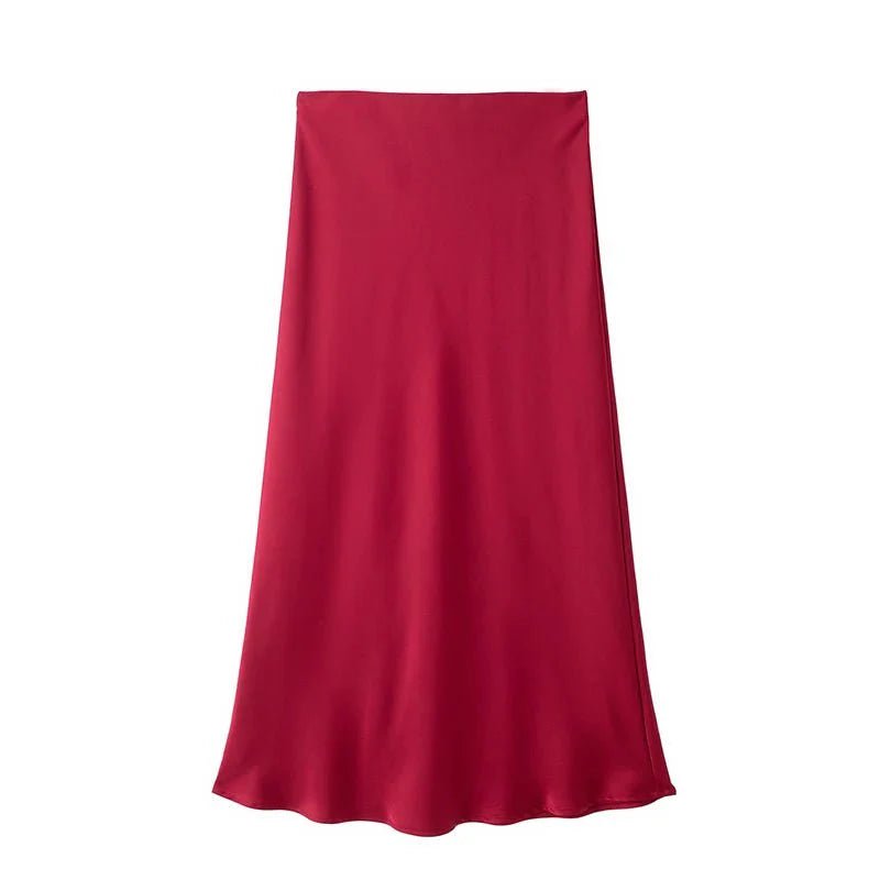 SOKYND Yui High Waist Black Satin Midi Skirt SkirtRedXS