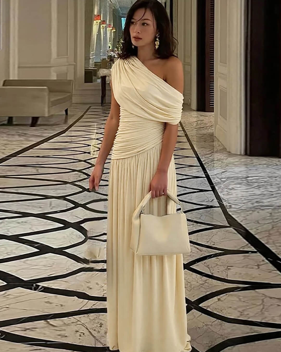 SOKYND Yvonne One Shoulder Maxi Dress DressesSu1772777205898480938BeigeM